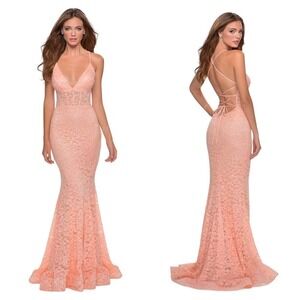 La Femme Illiusion Maxi Dress Criss Cross Lace Up Back Women's Size 6 NWOT